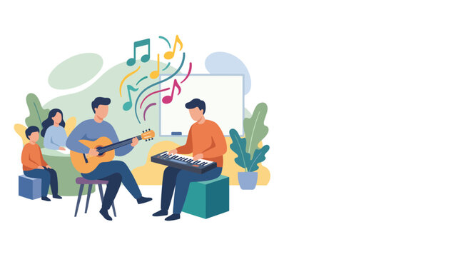Group of friends playing music together in a casual jam session.