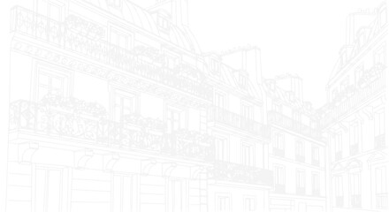 Fototapeta premium Parisian Architecture Line Drawing: Haussmannian Buildings with Balconies and Windows