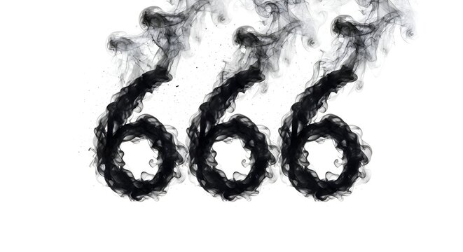 Number 666 created with black rising smoke on white background