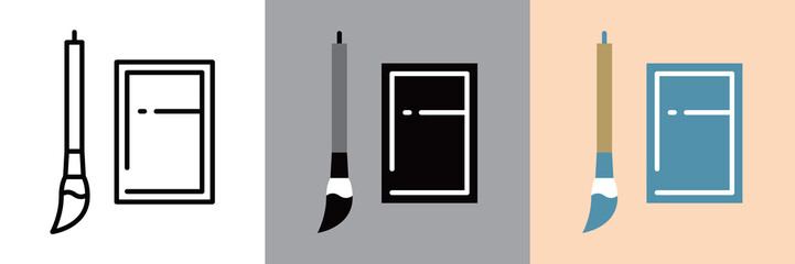 Obraz na płótnie Canvas 書道の筆とすずりのシンプルなベクターアイコン