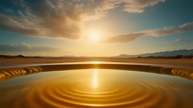dramatic sunset reflection with concentric ripple effect on water