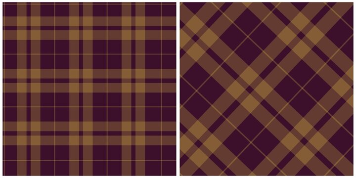 Brown and purple plaid seamless pattern set