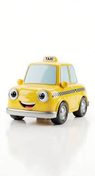 Bright yellow compact car on white background studio shot.