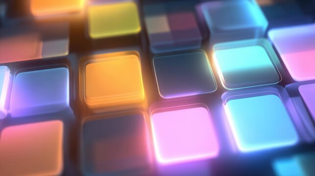 Glowing Neon Square Buttons Grid Digital Interface Design