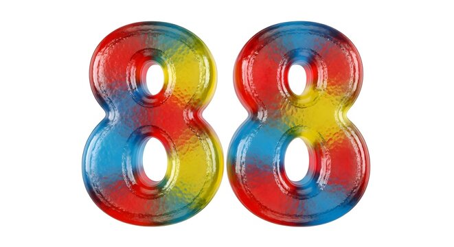 Colorful glossy number eighty eight with glass texture isolated