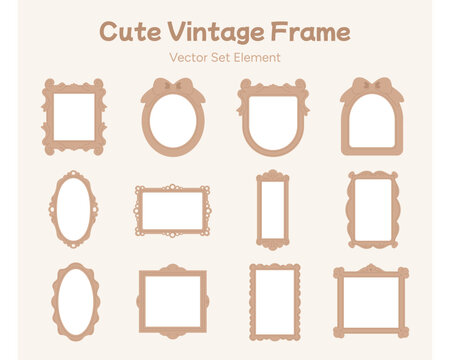 Minimalist Vintage Frame Collection with Decorative Ornamental Borders and Elegant Mirror Shapes Vector Set