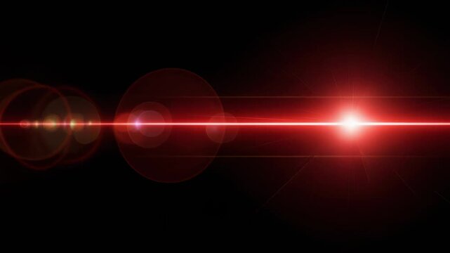 Futuristic red laser beam cutting through dark space with vibrant glowing light and intense energy effect