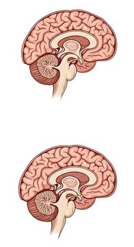 Detailed anatomical diagram of human brain cross section.