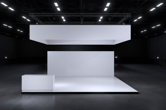 Exhibition stand for mockup and Corporate identity,Display design.Empty booth Design.Retail booth elements in Exhibition hall.booth Design trade show.Blank Booth system of Graphic Resources.3d render.