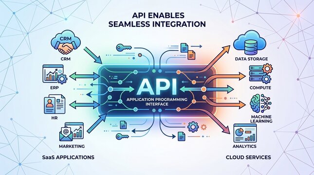 Api enables seamless integration with various applications and services through data storage, compute, machine learning, analytics, and cloud services