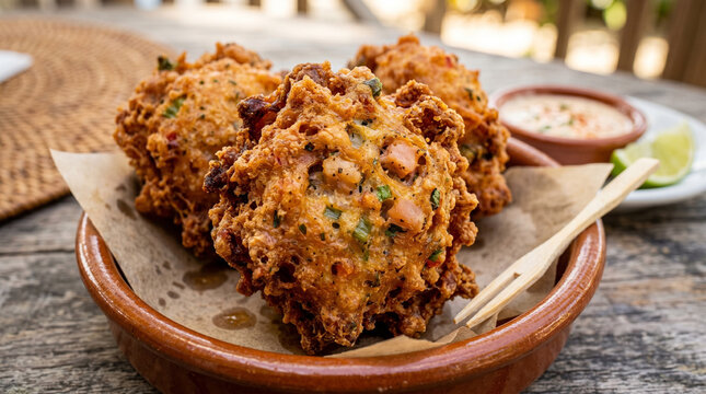 Conch fritters, seafood