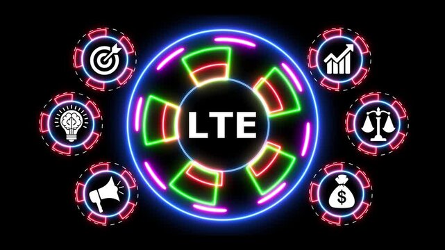 Lte neon icon with business icon set marketing animation concept.