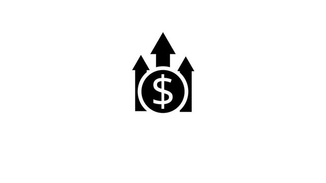 Dollar sign coin icon animation with multiple rising arrows on white background