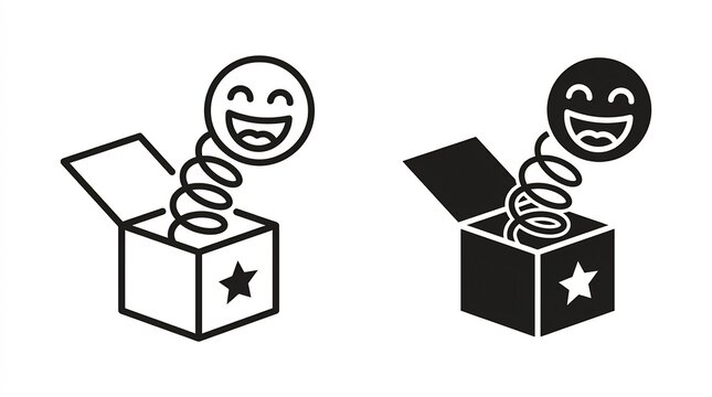 Smiley face jack in the box toy vector icons set