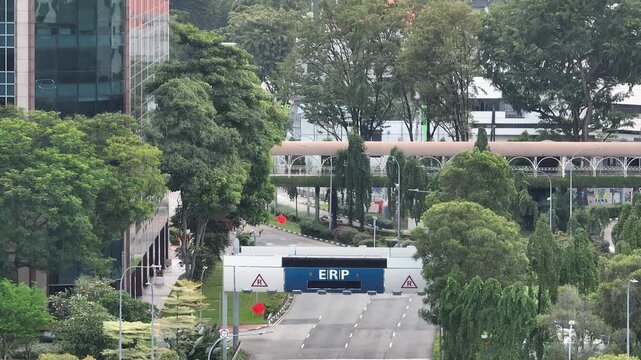 day time singapore city center traffic street road aerial panorama 4k 