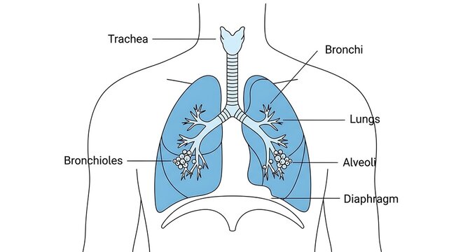 Human respiratory system anatomy diagram labeled.