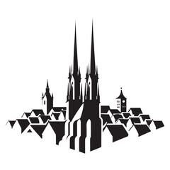 Fototapeta premium Elegant European city skyline silhouette with church spires, vector icon, vector