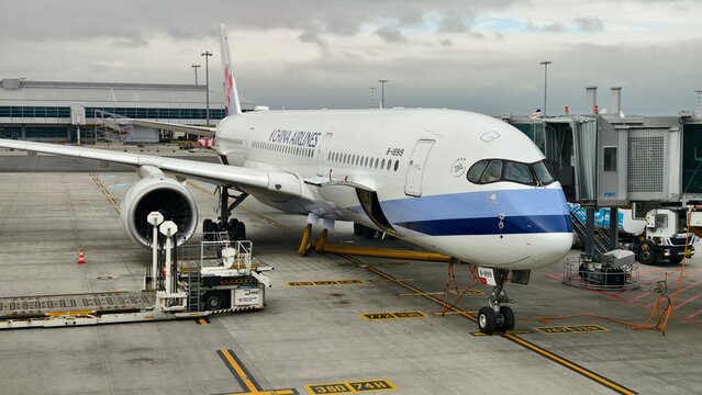 Airbus A350-900 China airlines on stand at Prague International Airport in Czech Republic