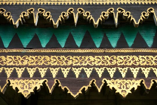 Traditional Rumoh Aceh Wood Carving Motif, Pucok Rebung and Bungong Awan-Awan Ornaments, Aceh Indonesia
