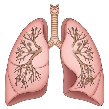 Close-up of human lungs with bronchial tree illustration.