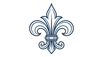 Elegant navy blue fleur de lis symbol on white background, classic decorative element. © beni
