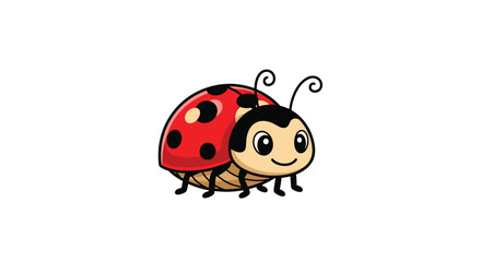 Naklejka premium Adorable red ladybug character with black spots and a smiling face crawls forward on a plain white background.