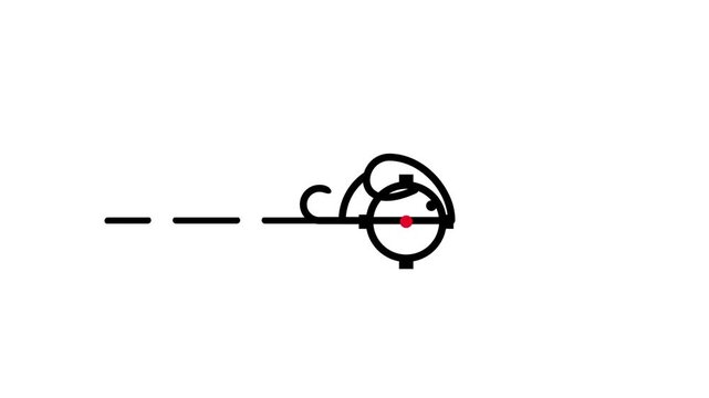 A sleeping creature or animal shape at top with a circular target crosshair below it on a plain white background in minimal style