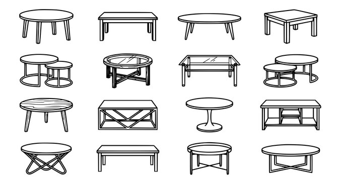 Collection of 15 different table designs and styles for furniture shopping and interior design inspiration