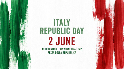 Italy republic day celebrates italy national day on 2 june, featuring italian flag colors green white and red on textured background.