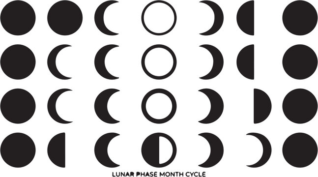 Set of black and white lunar phase icons showing the moon cycle.