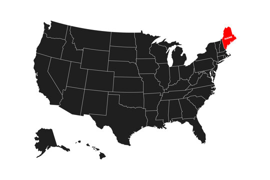 Maine State, USA, vector map isolated on United states map. Editable blank vector map of USA.