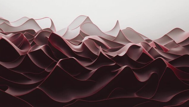 Abstract red waves with sharp sculpted dune ridges and smooth satin landscape motion

