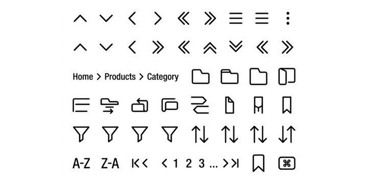 Website Navigation Line Icons Kit with Menus Filters and Arrows