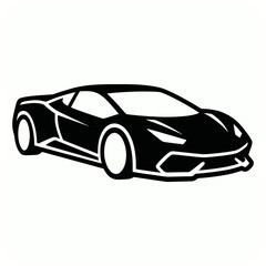 Obraz premium Sports Car Silhouette Vector Icon Black and White Isolated on White Background for Automotive Branding