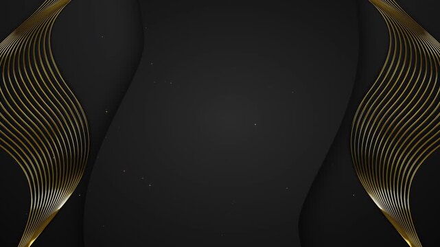Elegant Dark Layered with Golden Ribbon Waves and Glitter Awards Trailer Titles Cinematic Openers Intro Luxury Background Loop