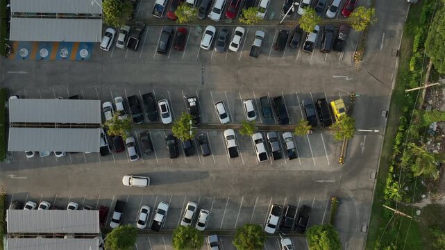 sunset time phuket island famous supermarket store parking aerial topdown panorama 4k thailand