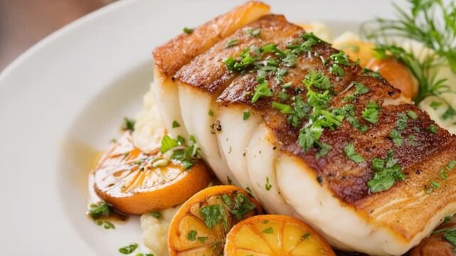 Delicious fillets of pollock or coalfish cooked in spicy marinade and served with herb sause to dinner. Exquisite pan roasted fish with a tantalizing blend of flavors and a perfectly crispy exterior.