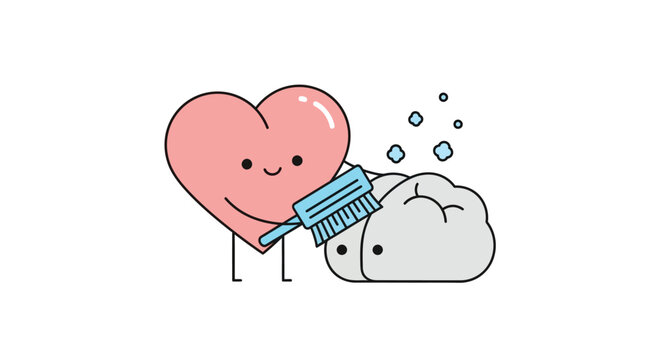 Pink heart character holding blue object with transparent background