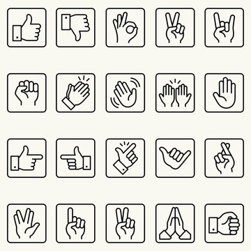 Hand gesture line icon set