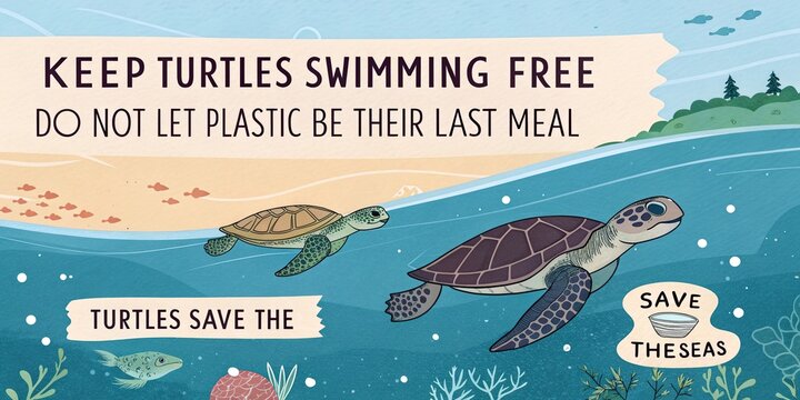 Sea turtles swimming underwater ocean pollution awareness save marine wildlife