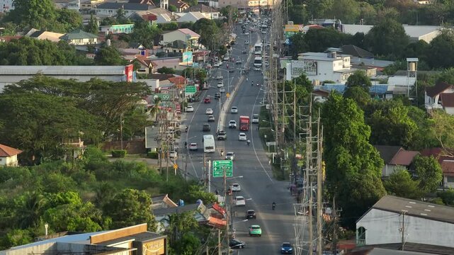 sunset time phuket island traffic central road aerial panorama 4k thailand
