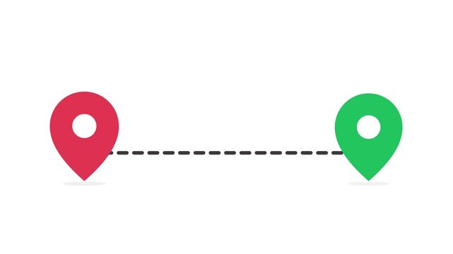 Two Location Pins Connected with Dashed Line Route Animation