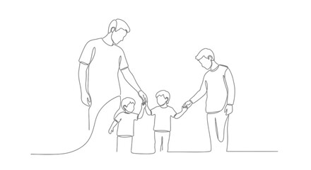 Obraz premium Father and sons, continuous line drawing, family bonding, simple illustration