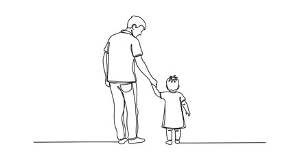Obraz premium Father Holding Child's Hand, Continuous Line Drawing, Family Love Concept