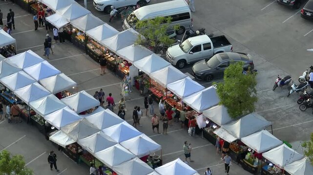 evening time phuket island town famous market on parking lot aerial panorama 4k thailand