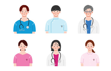 Fototapeta premium シンプルで可愛い医療従事者のイラストセット
