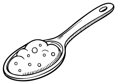 Hand Drawn Spoon Filled with Bubbles and Powdered Substance for Baking or Cooking