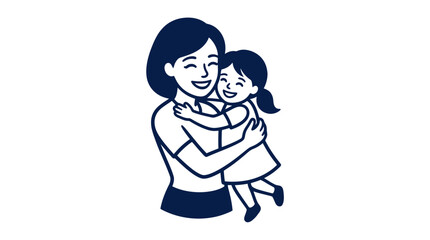 Fototapeta premium Mother Hugging Daughter, Family Love, Happy Moment, Parenthood, Childhood Joy, Caregiver