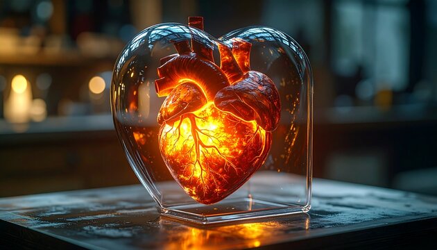 Glowing Heart Sculpture on Tabletop Display.
