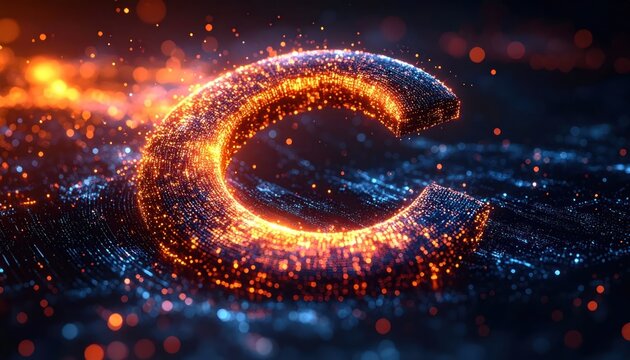 Glowing Letter C on Dark Background.